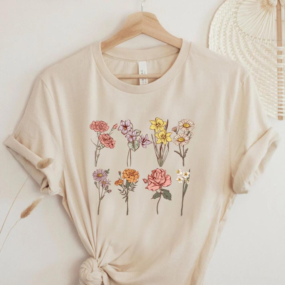 Birth Month Flower Shirt, Cottagecore Mom T-Shirt